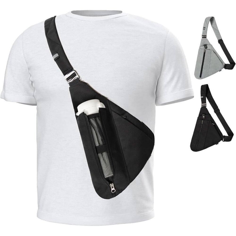 Travel Sling Bag Men RFID Crossbody Chest Backpack Water Bottle Pocket